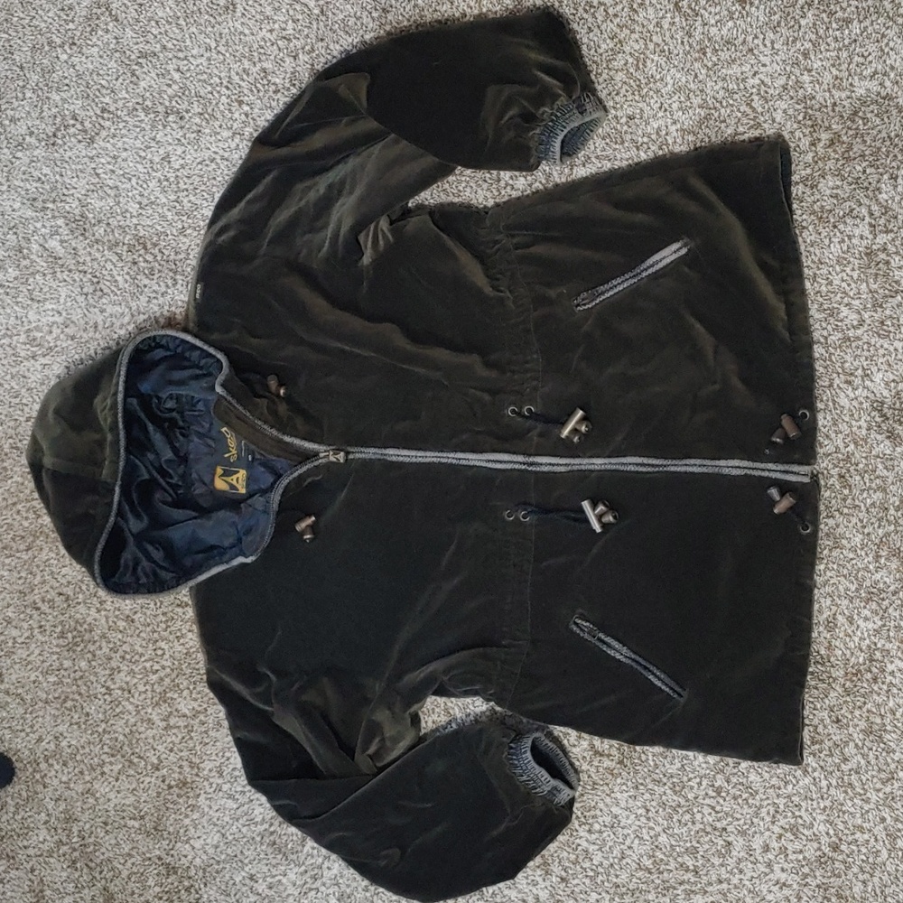 VTG Skea Paris Vail Ski Jacket Velvet Olive Green Winter Coat Women's Size 10
